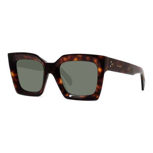CL40130I 52N: occhiale da sole a gatta Celine Acetato Avana Scura Lucida, Lenti Verde Organico