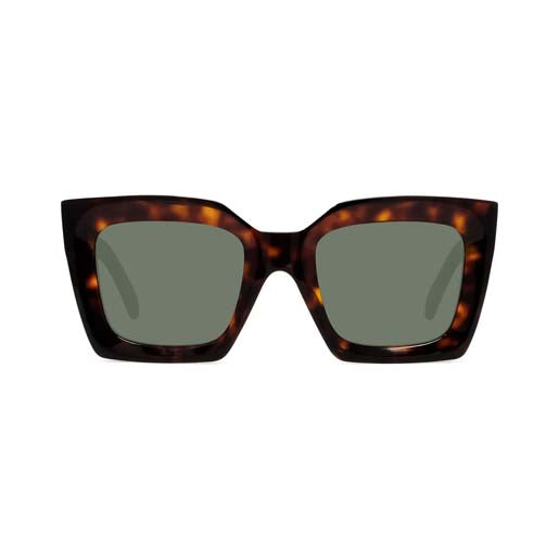 CL40130I 52N: occhiale da sole a gatta Celine Acetato Avana Scura Lucida, Lenti Verde Organico