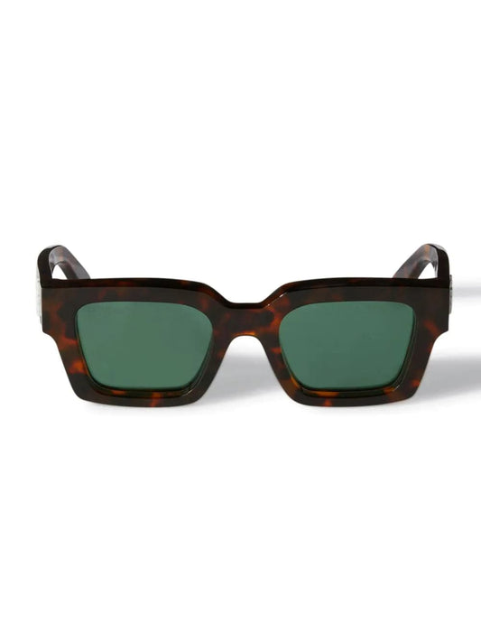 Off-White™ Occhiali da sole 50 / Azzurro trasparente / Rettangolare Off-White Virgil: occhiale da sole rettangolare avana con lenti verdi