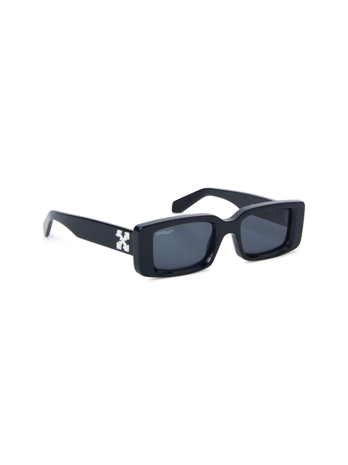 Off-White™ Occhiali da sole Nero / Rettangolari Off-White Arthur: occhiale da sole nero con lenti verdi